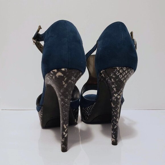 CARLOS SANTANA Galaxy Turquoise Snake Print Heels 8 Platform Peep Toe Sandals - Picture 9 of 14